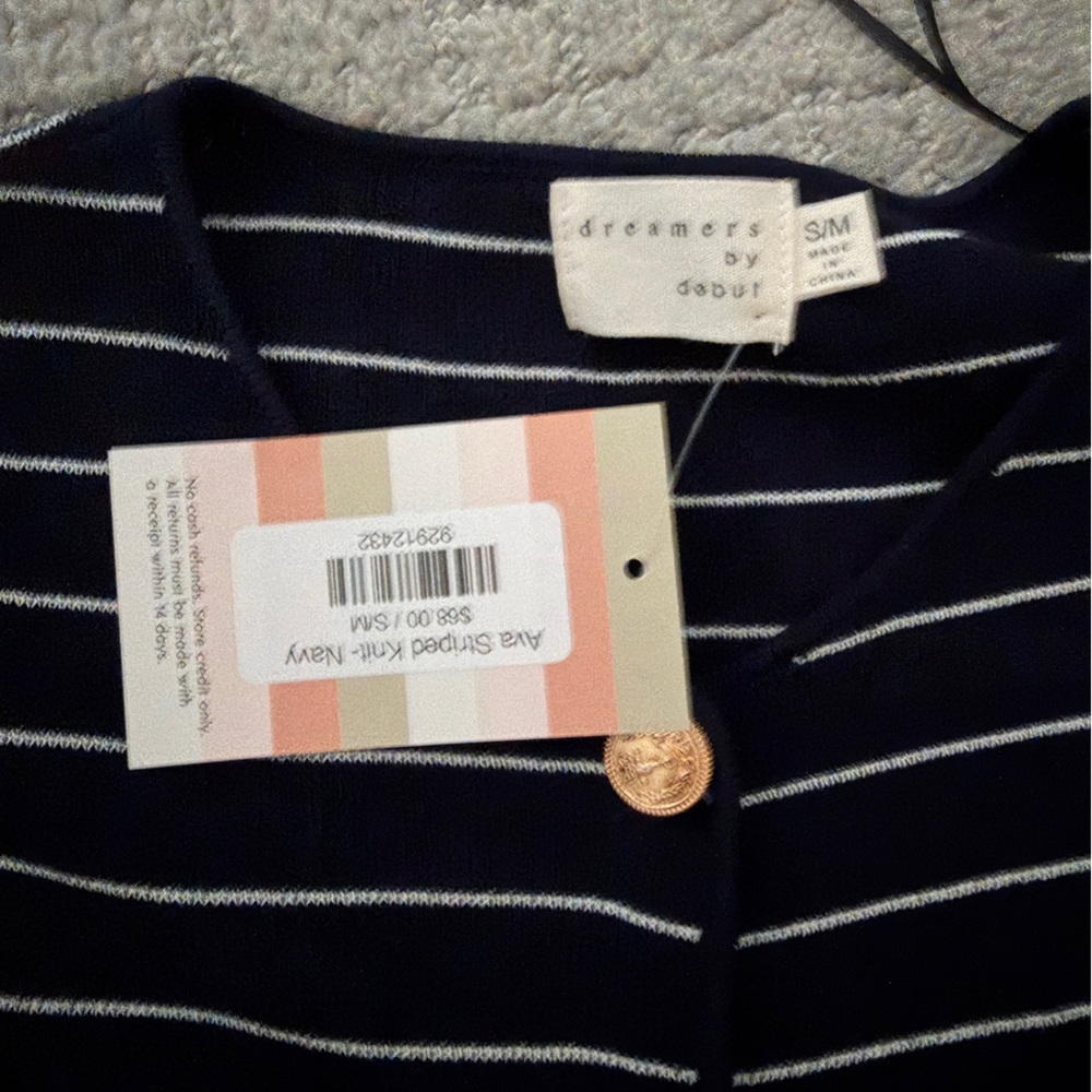 Dreamers by Debut navy striped knit top, Small/Medium, New with Tags - Picture 5 of 6